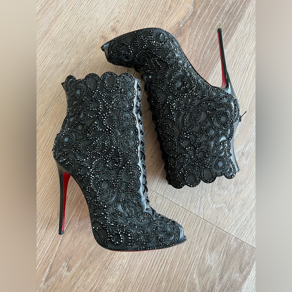 Christian Louboutin NEW ALL OVER CRYSTAL ANKLE BOOT BLACK